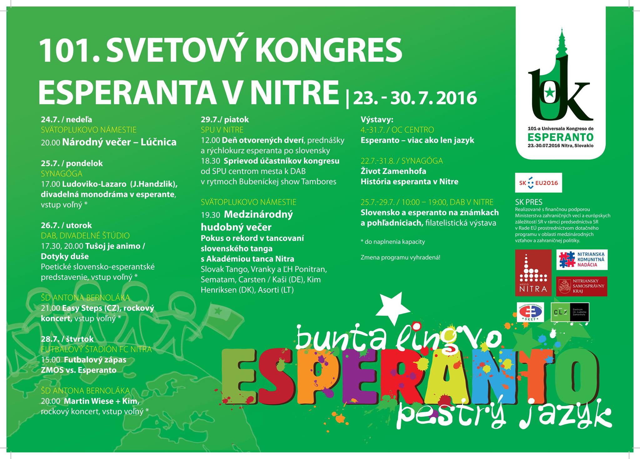Program 101. Svetového konkresu esperanta v Nitre