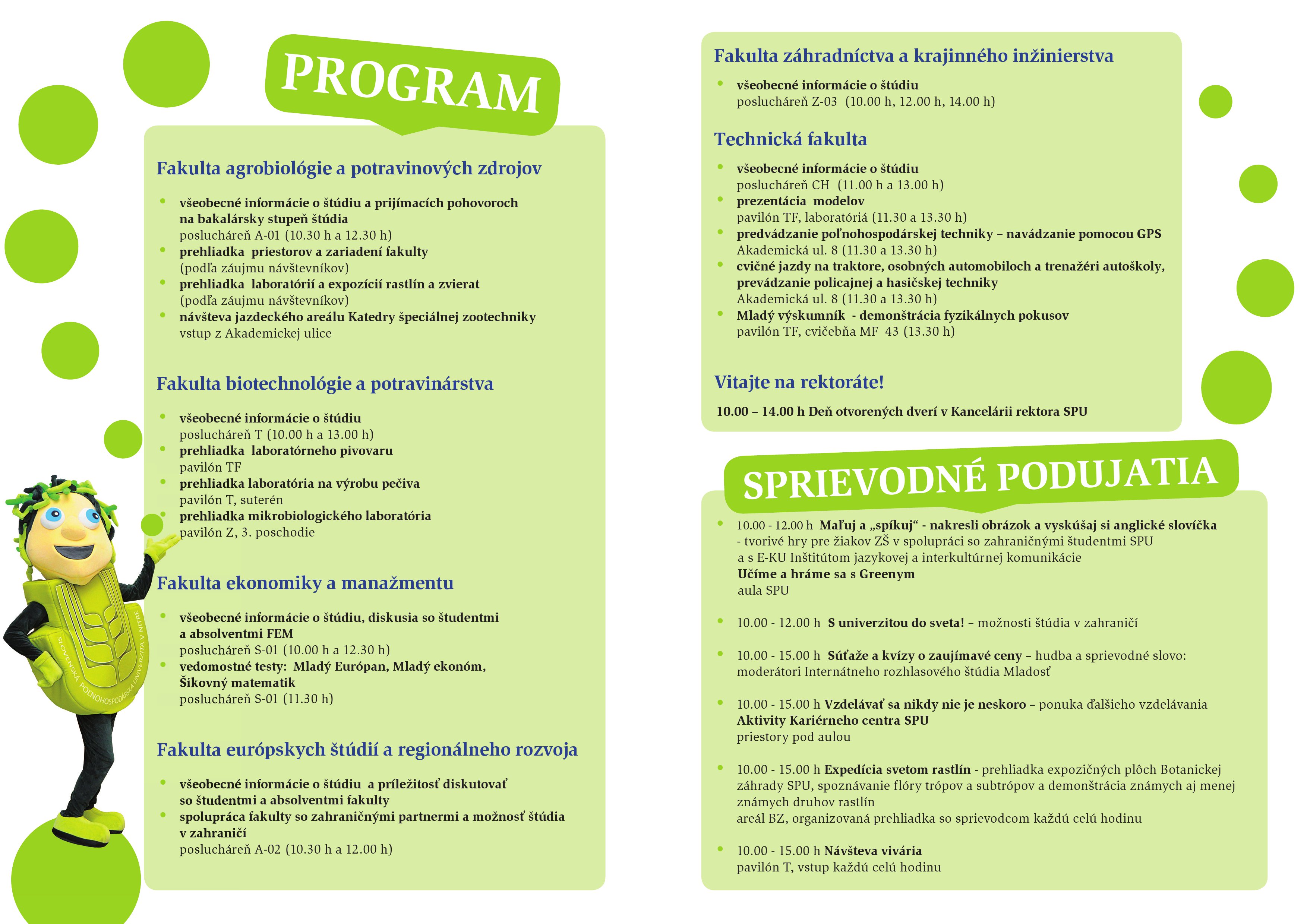 Deň otvorených dverí SPU Nitra 2014 - program