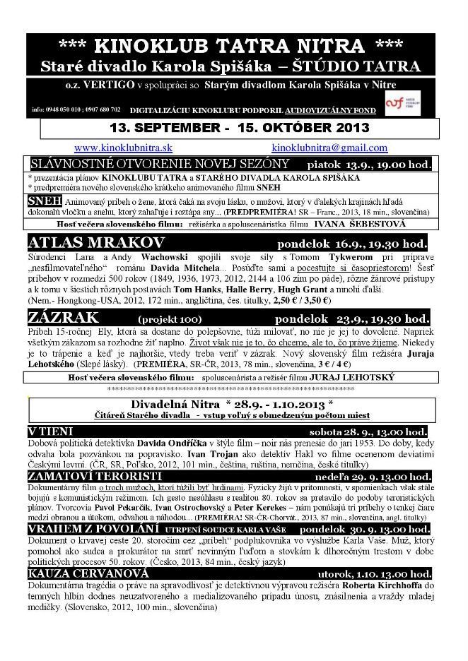 Kinoklub Tatra program do 15.10.2013