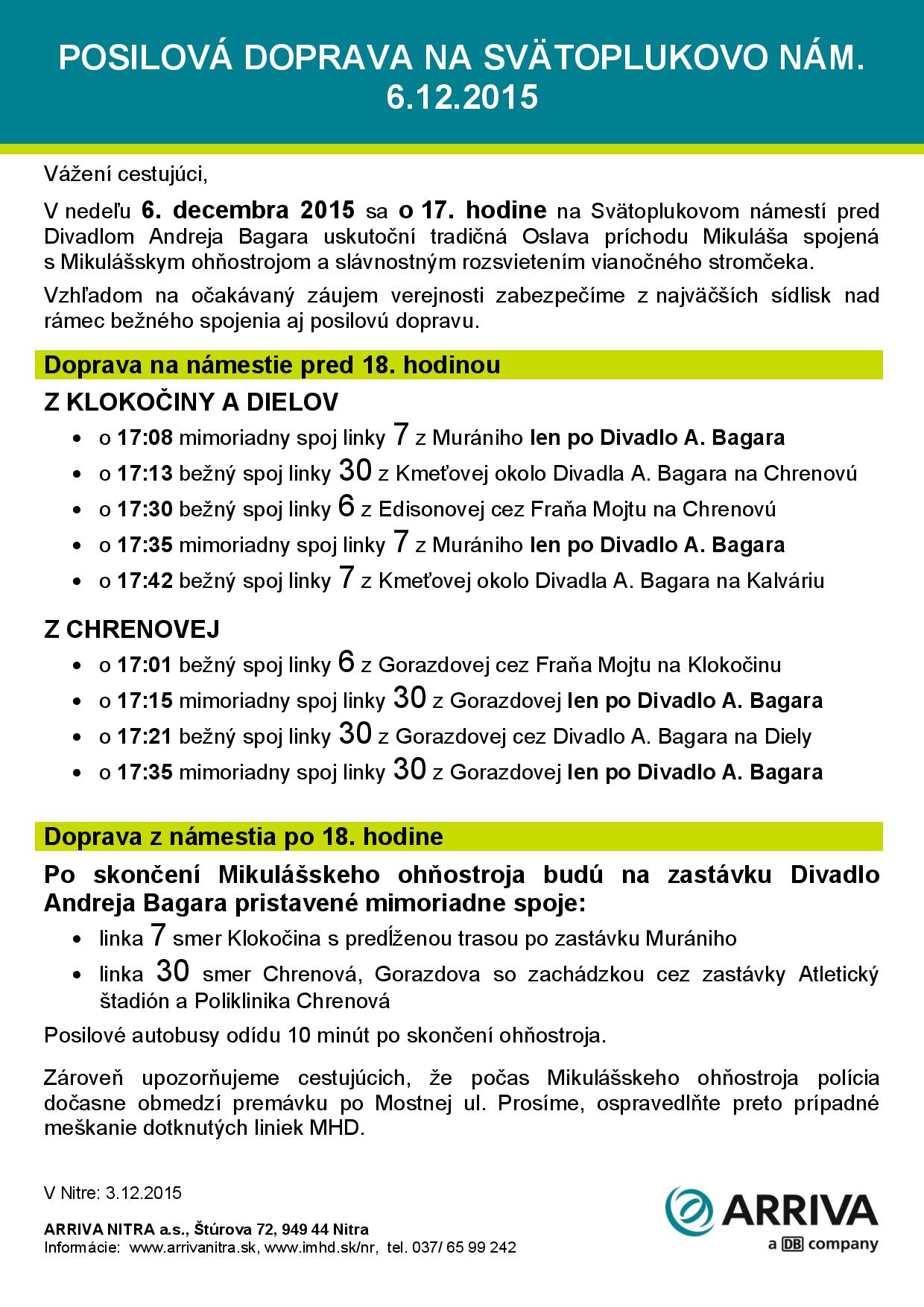 Mikuláš v Nitre 2015: posilové spoje MHD na námestie
