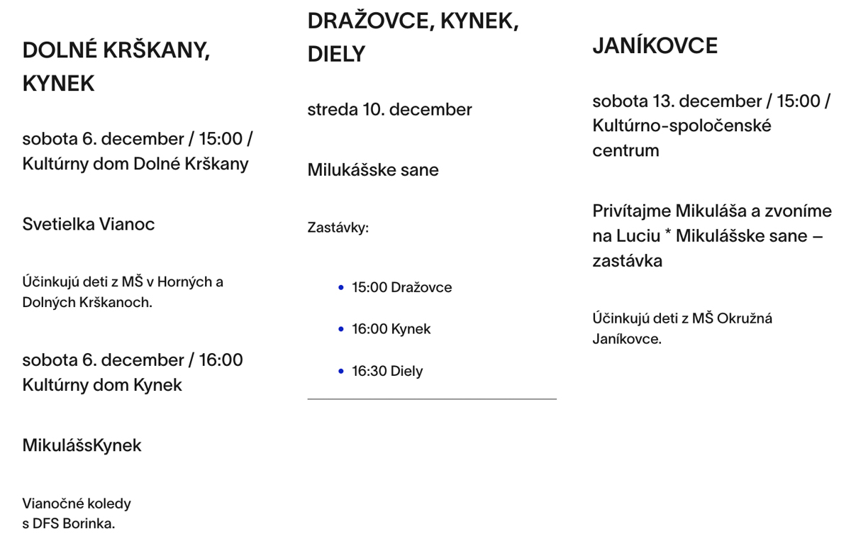 Vianoce Nitra mestské časti 2025