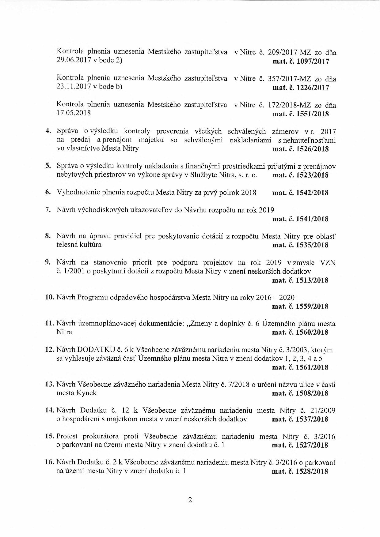 Program 43. zasadnutia Mestského zastupiteľstva v Nitre