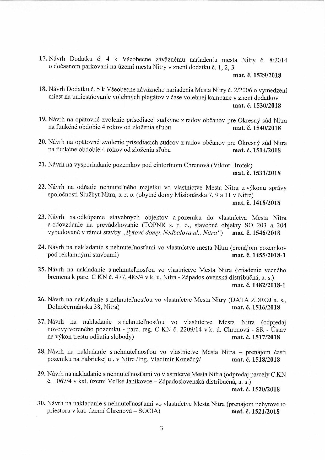 Program 43. zasadnutia Mestského zastupiteľstva v Nitre