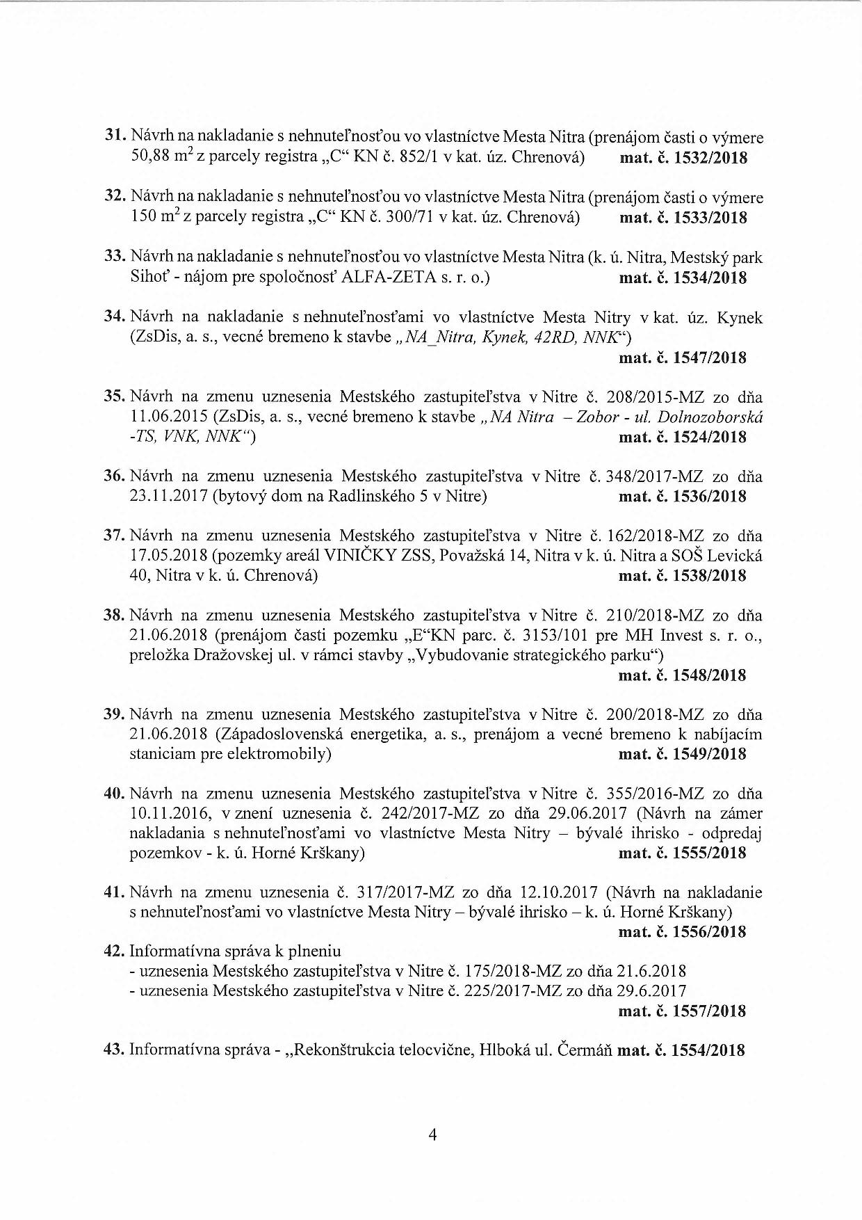 Program 43. zasadnutia Mestského zastupiteľstva v Nitre