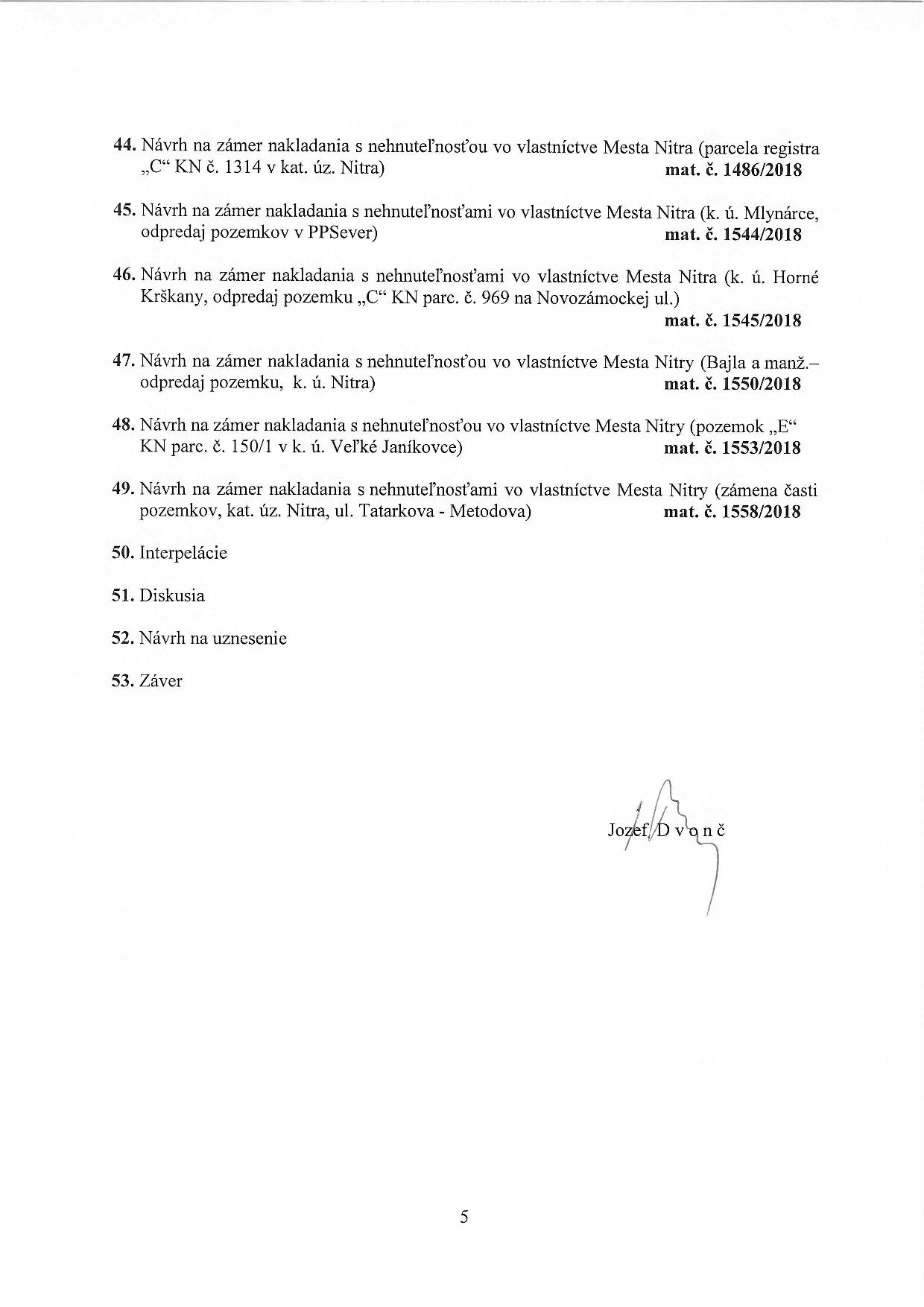 Program 43. zasadnutia Mestského zastupiteľstva v Nitre