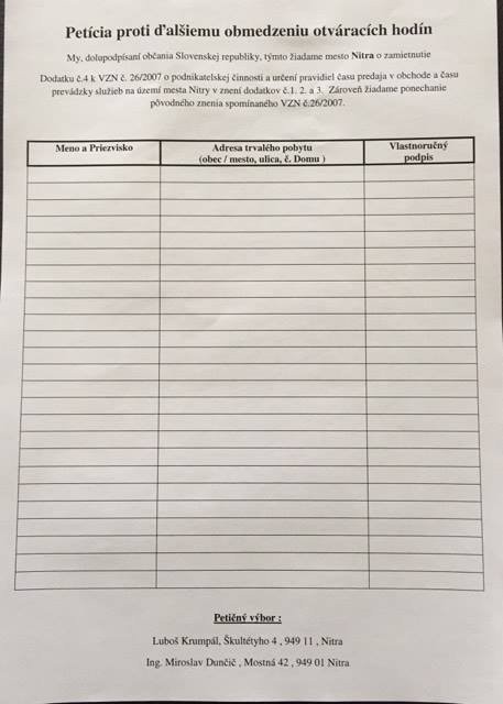 Petícia herne, diskotéky Nitra 2017