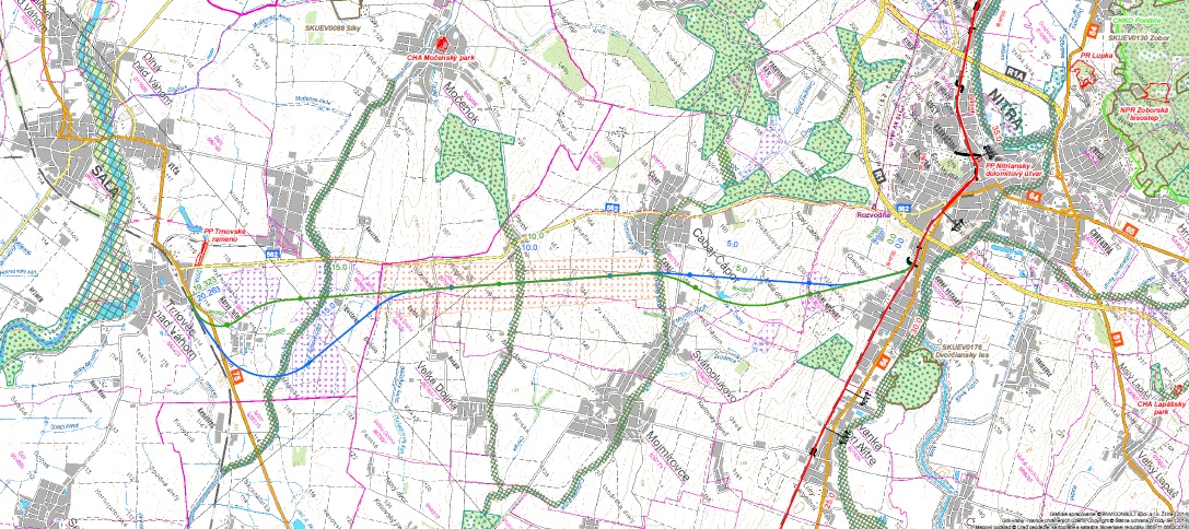 Nitra - Trnovec nad Váhom - železničná trať mapka