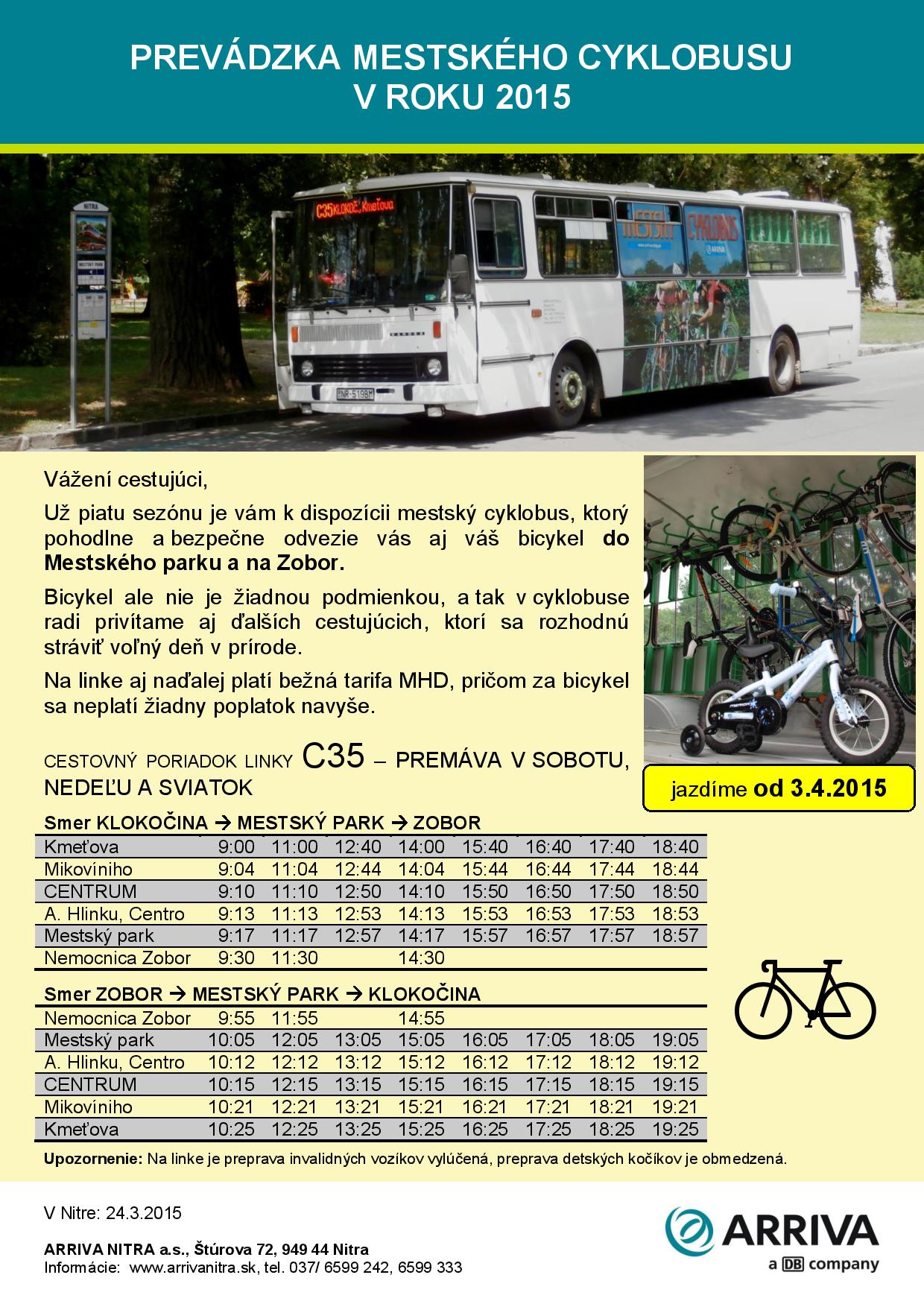 Nitriansky cyklobus - cestovný poriadok