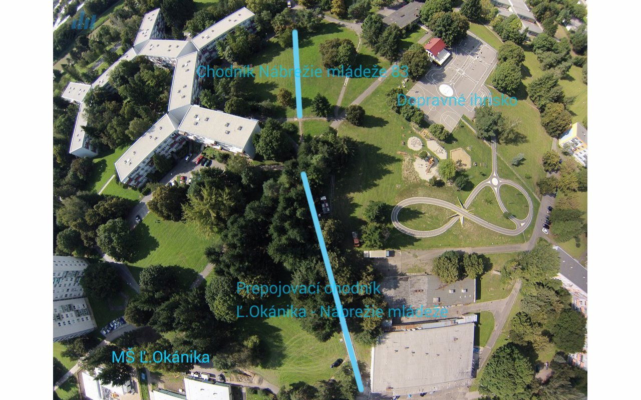 Nové chodníky Nábrežie mládeže Nitra - letecká foto