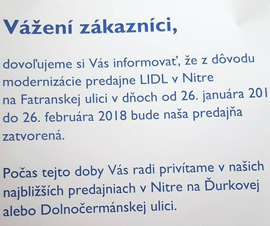 Lidl Fatranská oznam